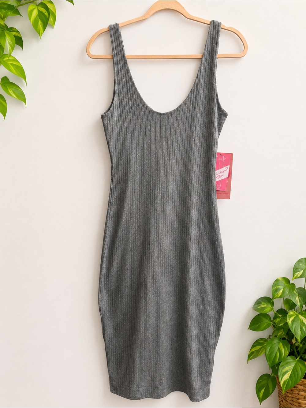 Heart Hips Gray Ribbed Midi Tank Dress - Picture 1 of 9